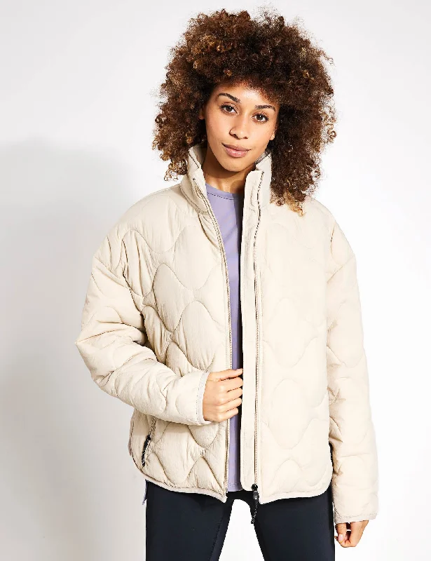 boho-chic women’s clothing for summer -Packaway Quilted Funnel Neck Jacket - Beige