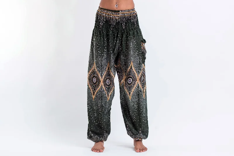 cozy women’s cardigans for fall -Diamond Peacock Unisex Harem Pants in Green