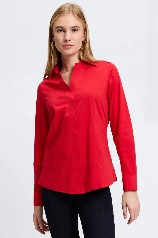 trendy dresses for women’s brunch dates -Taylor Stretch No Iron Long Sleeve Shirt, Simply Red