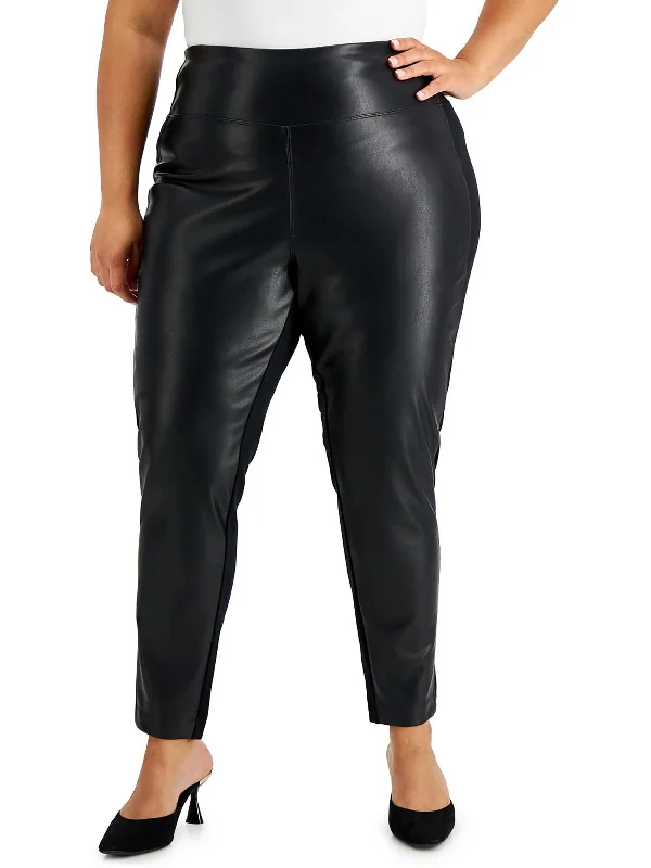 high-quality women’s jeans for everyday wear -Plus Womens Faux Leather Stretch Leggings