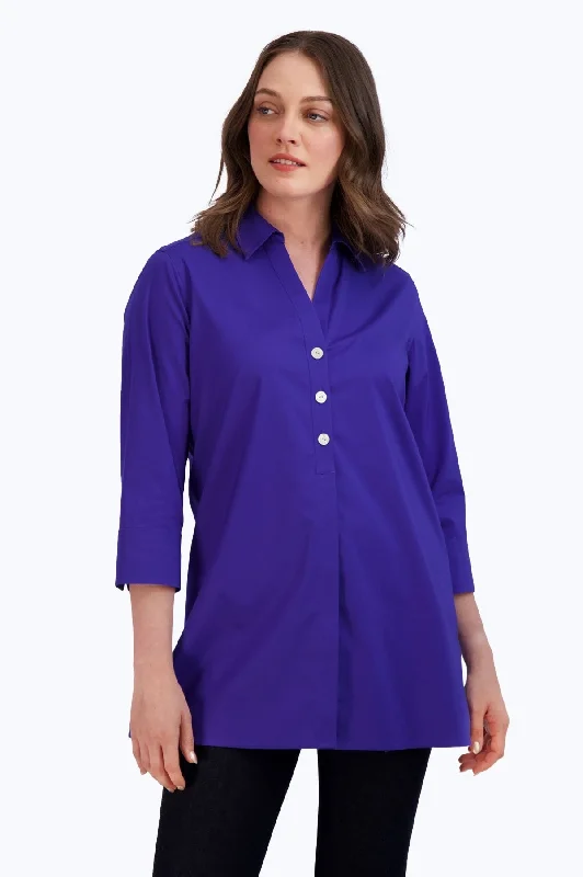 stylish women’s casual wear for 2025 -Pamela Stretch No Iron Tunic, Blue Iris