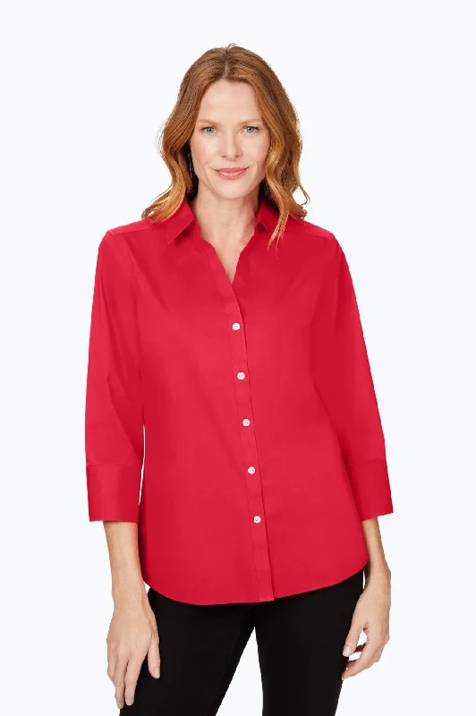 cozy women’s cardigans for fall -Mary Stretch No Iron 3/4 Sleeve Shirt, Sweet Cherry