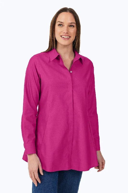 elegant women’s clothing for evening events -Cici Pinpoint No Iron Long Sleeve Tunic, Fuchsia