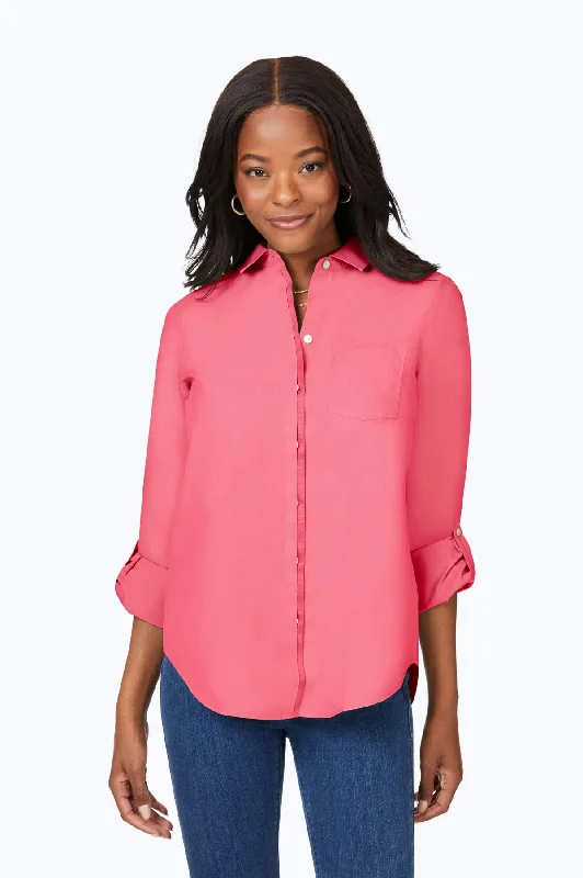 fashion-forward women’s blazers for work -Charlie Pinpoint No Iron Roll Tab Shirt, Rose Red