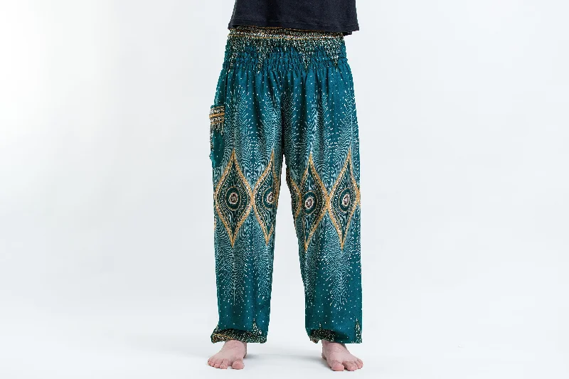 fashionable women’s coats for winter -Diamond Peacock Unisex Harem Pants in Turquoise