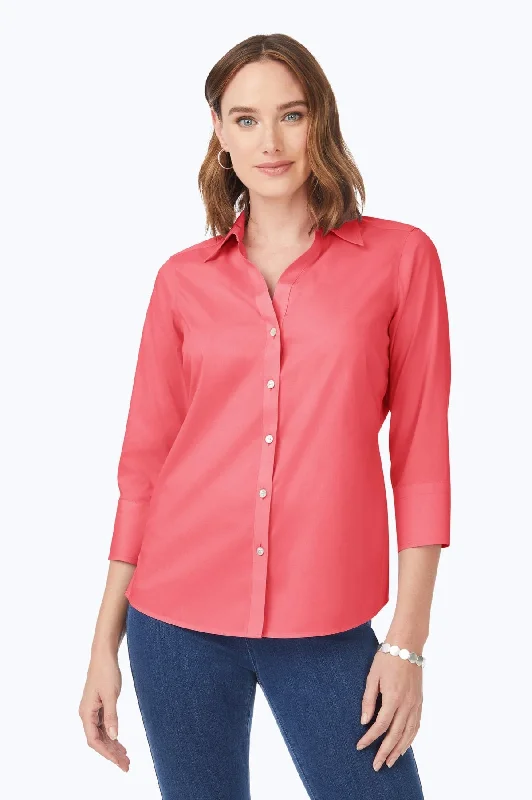 trendy women’s fashion for everyday wear -Mary Stretch No Iron 3/4 Sleeve Shirt, Coral Sunset