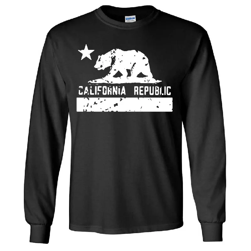 cozy women’s sweaters for cool weather -California Flag White Print Silhouette Long Sleeve Shirt