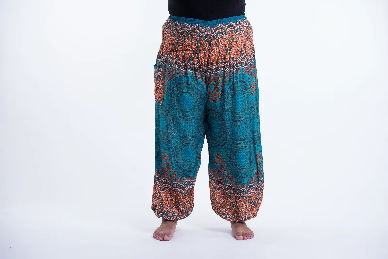 elegant women’s clothing for evening events -Plus Size Geometric Mandalas Unisex Harem Pants in Turquoise