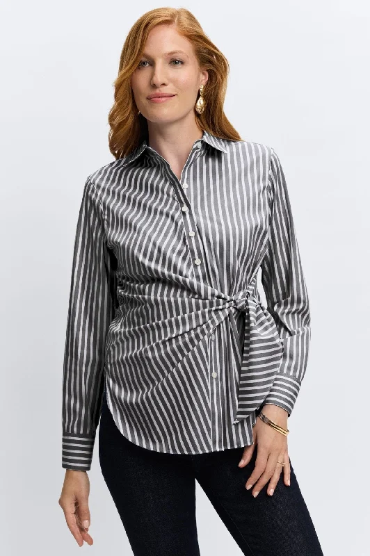 trendy summer clothing for women -Sabine Stretch No Iron Stripe Tie Shirt