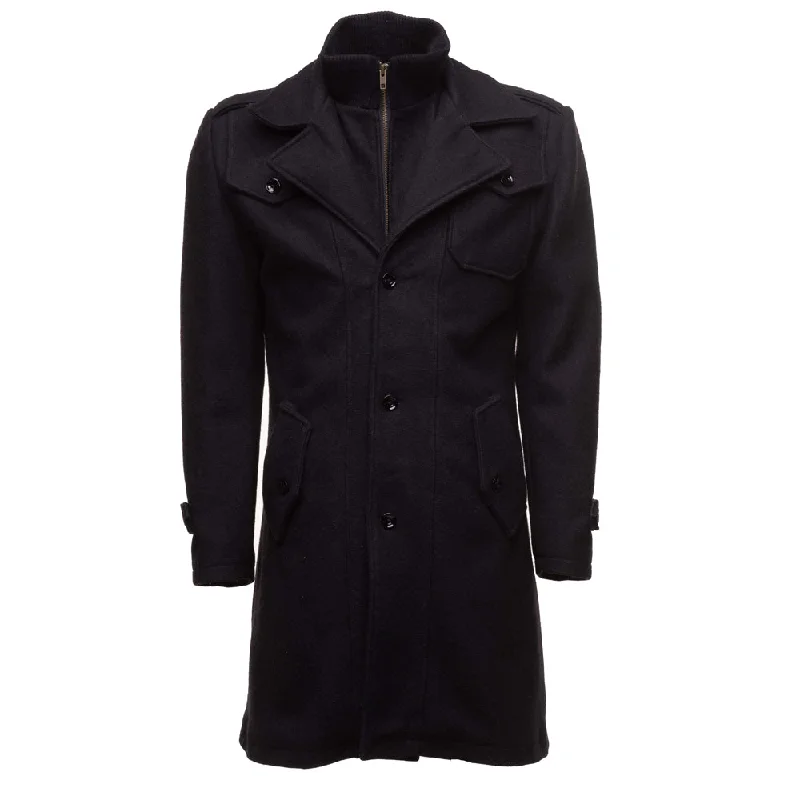 elegant women’s clothing for evening events -Black Wool 3/4 length trench coat