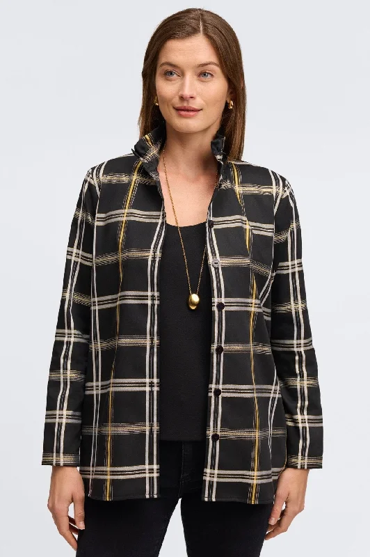 trendy women’s clothes for all seasons -Carolina No Iron Gold & Silver Lurex Plaid Shirt Jacket