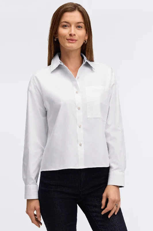 fashionable tops for women’s casual style -Marina Solid Pinpoint No Iron Pocket Shirt