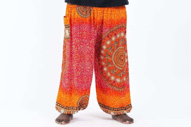 affordable women’s clothing online -Plus Size Tribal Chakras Unisex Harem Pants in Orange