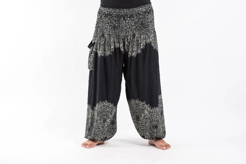 trendy women’s dresses for formal occasions -Plus Size Floral Mandalas Unisex Harem Pants in Black