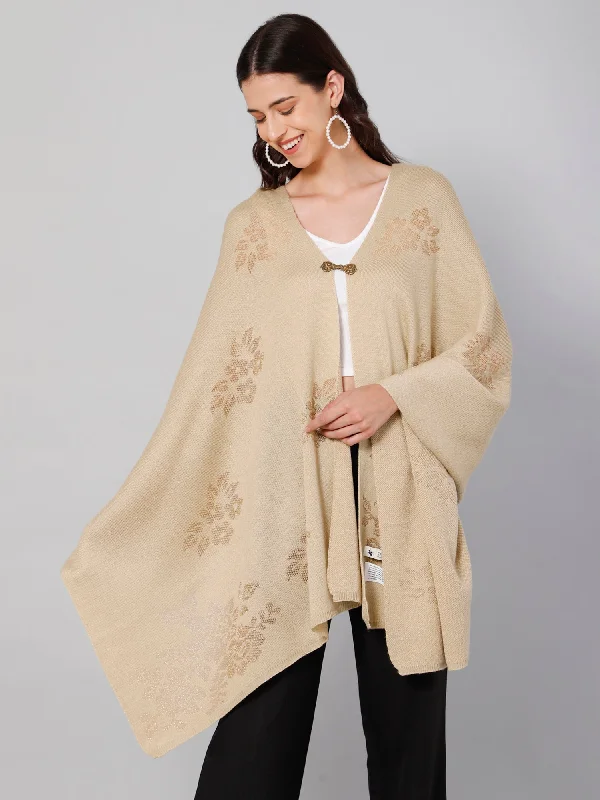 stylish tops for women’s office fashion -Women's Casual  Beige Self Floral jacquard pattern  Stole