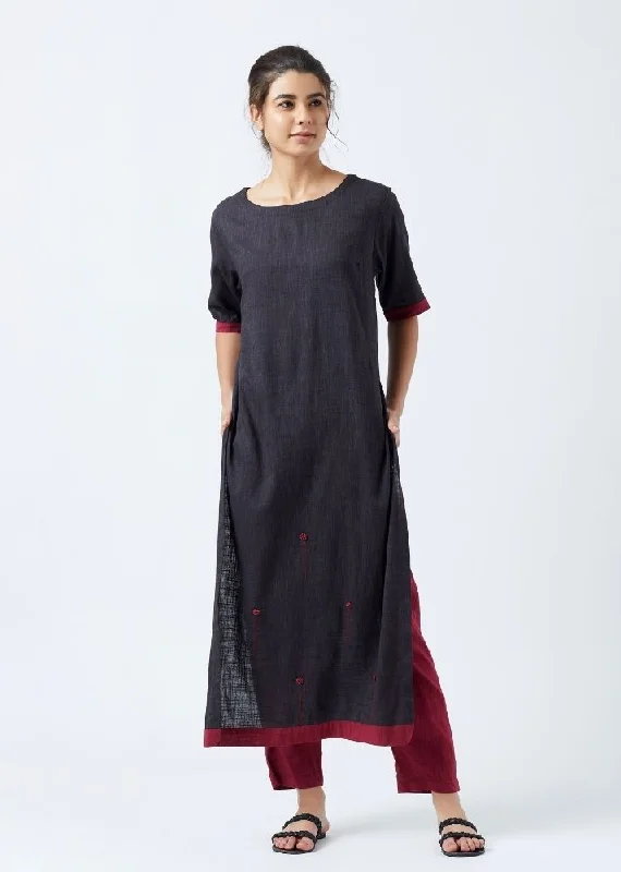 versatile women’s dresses for all occasions -Black Floral Embroidered Tunic With Pants