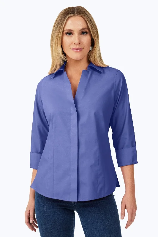 comfortable women’s athletic wear -Taylor Pinpoint No Iron 3/4 Sleeve Shirt, Dark Chambray