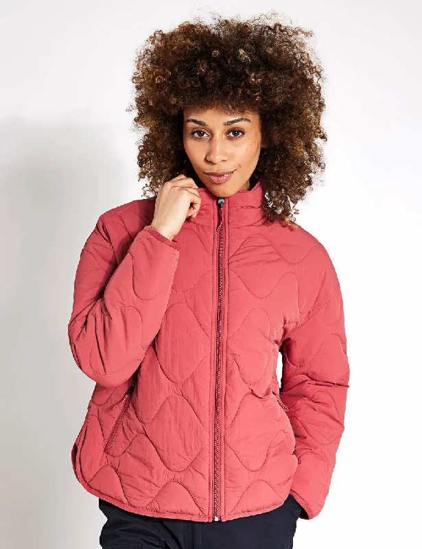 trendy pants for women in 2025 -Packaway Quilted Funnel Neck Jacket - Brick