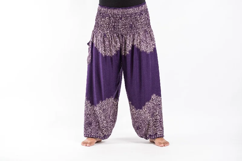 best women’s outerwear jackets -Plus Size Floral Mandalas Unisex Harem Pants in Purple