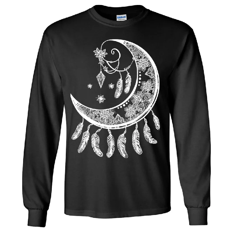 comfortable women’s clothing for lounging -Crescent Moon Dreamcatcher White Long Sleeve Shirt