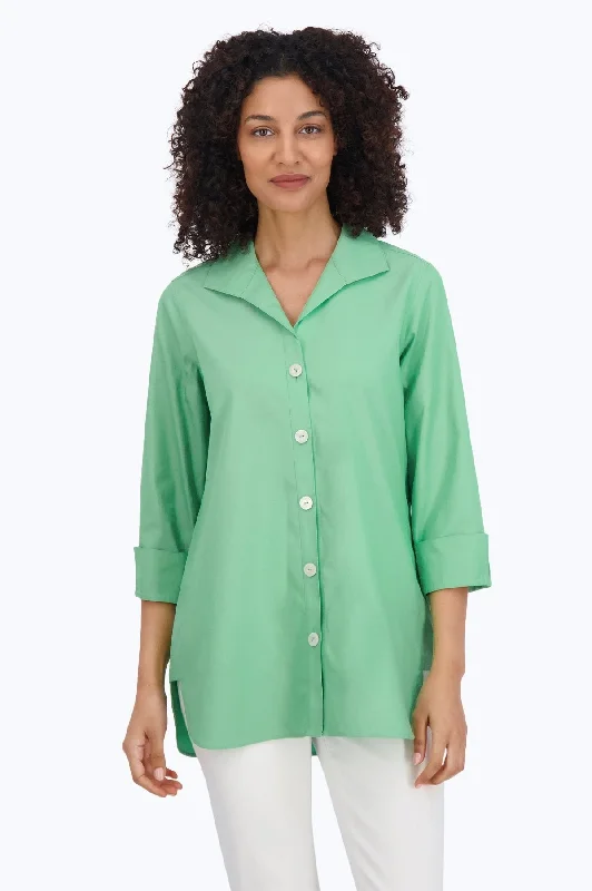 comfortable women’s clothing for travel -Pandora Pinpoint No Iron 3/4 Sleeve Tunic, New Leaf