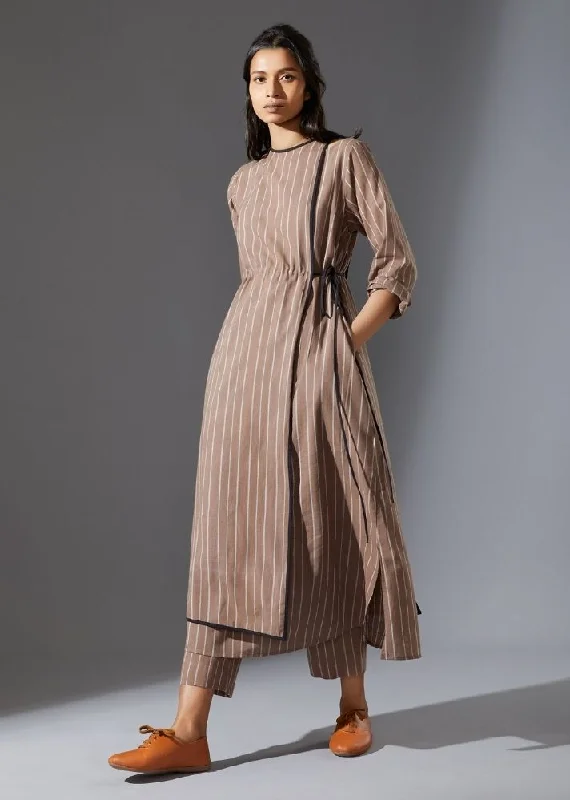 women’s elegant evening dresses online -Cotton Overlap Tunic-  Beige