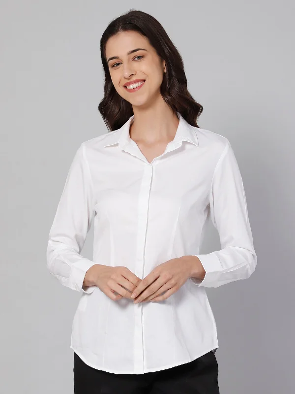 best women’s tops for casual outfits -Women's Formal Slim Fit White Regular Full Sleeve  Shirt