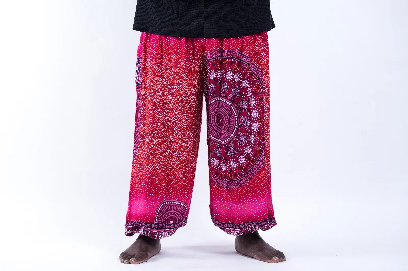 trendy leggings for women’s fashion -Plus Size Tribal Chakras Unisex Harem Pants in Pink