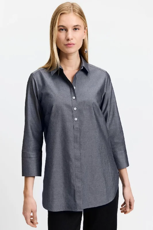 comfortable women’s clothing for lounging -Madison Essential Pinpoint No Iron Tunic