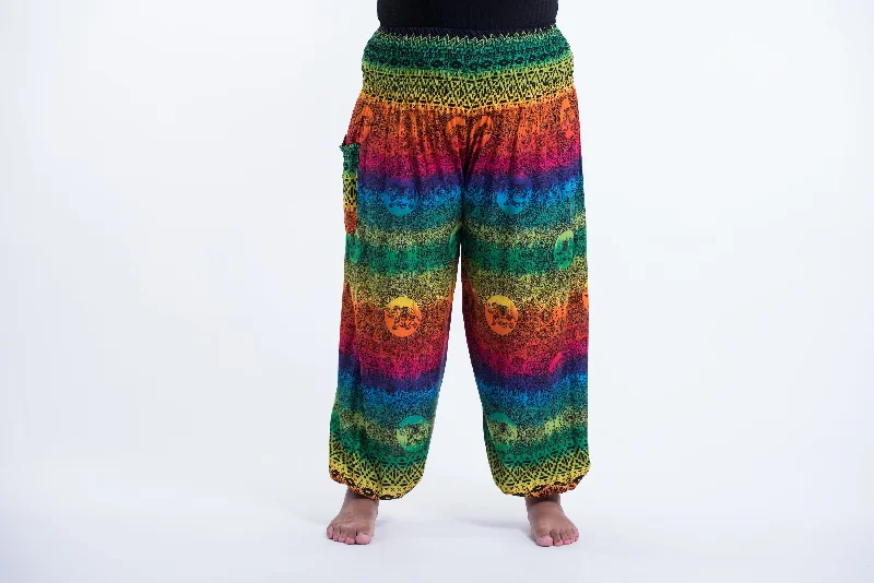 comfortable dresses for women on the go -Plus Size Rainbow Elephant Unisex Elephant Pants in Green