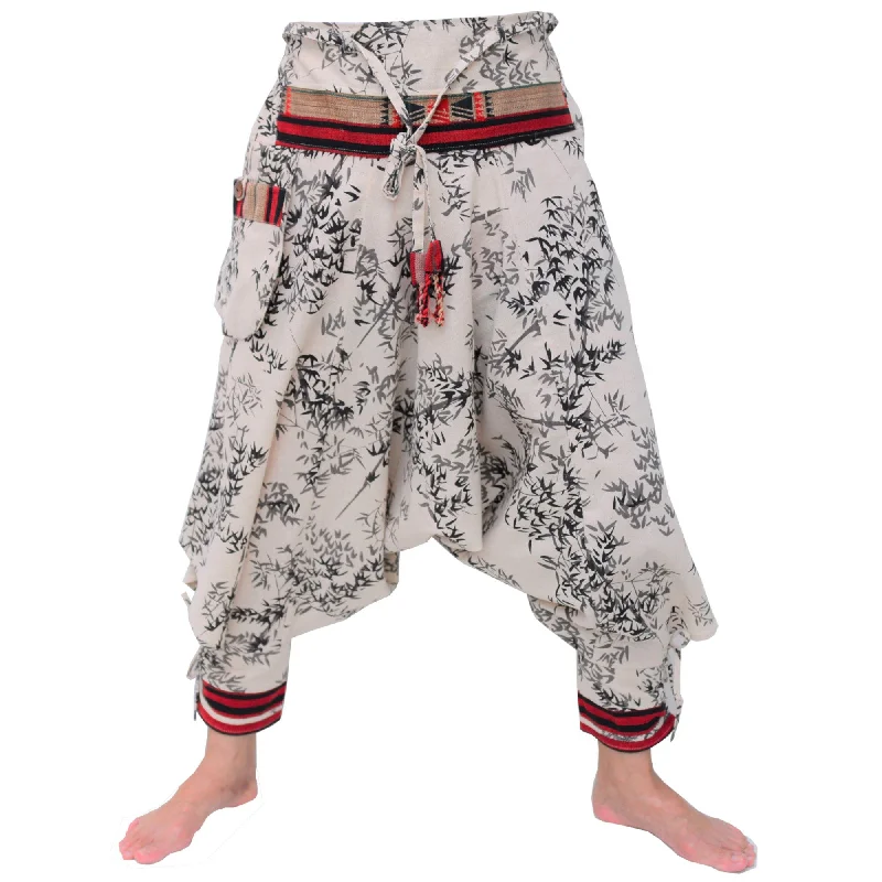 bohemian women’s clothing for festivals -Samurai Pants Harem Pants Ninja Pants Men Women Beige Bamboo