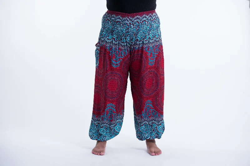 versatile women’s clothing for travel -Plus Size Geometric Mandalas Unisex Harem Pants in Red