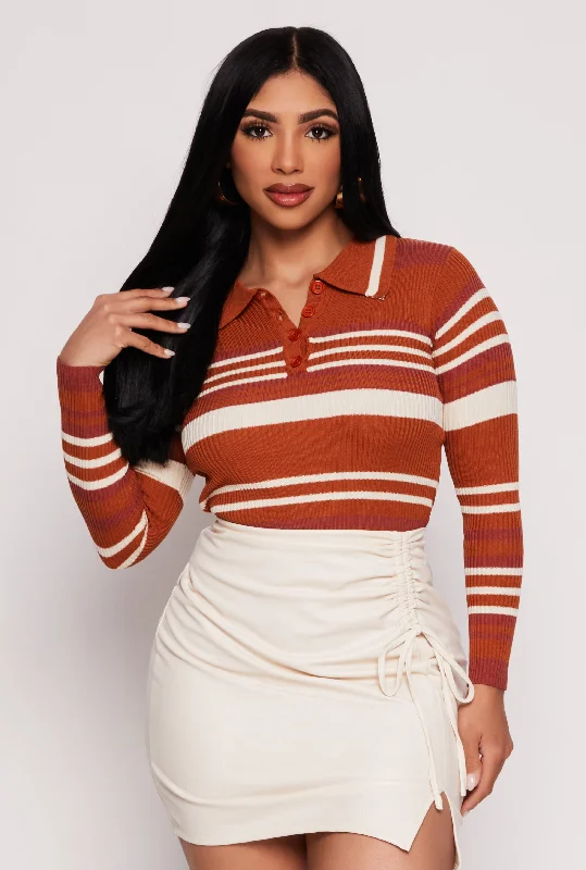 fashion-forward women’s clothing for all seasons -Ribbed Knit Striped Long Sleeve Top