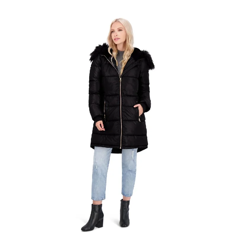 stylish women’s outerwear for winter -Jessica Simpson Puffer Coat For Women - Quilted Winter Coat w/ Faux Fur Hood