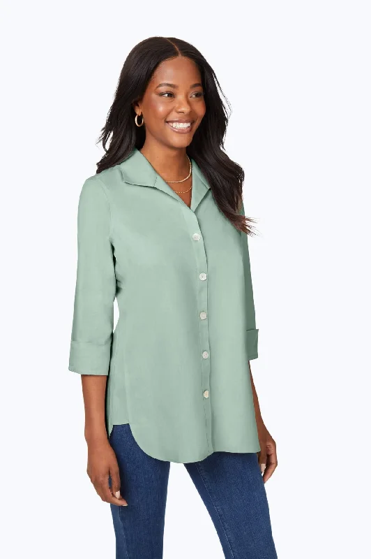 top-rated women’s outerwear coats -Pandora Pinpoint No Iron 3/4 Sleeve Tunic, Jade Gem