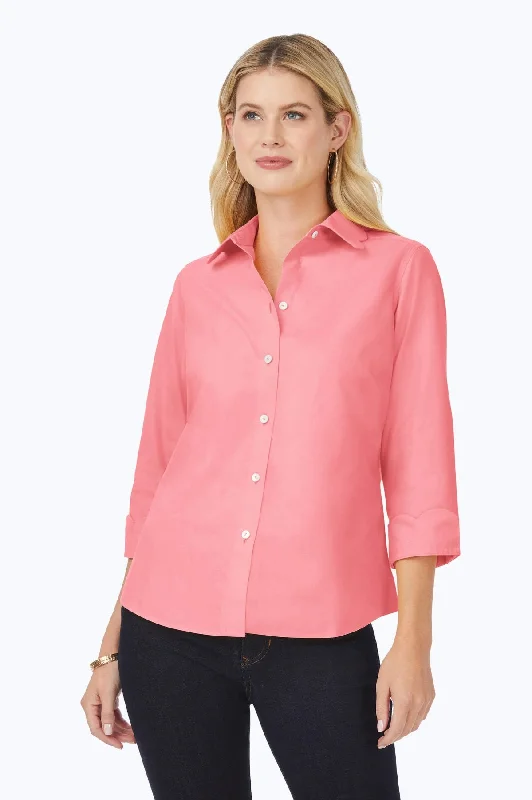 fashionable women’s coats for winter -Gwen Pinpoint No Iron Scallop Shirt, Pink Peach