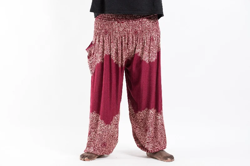 best women’s coats for cold weather -Plus Size Floral Mandalas Unisex Harem Pants in Red