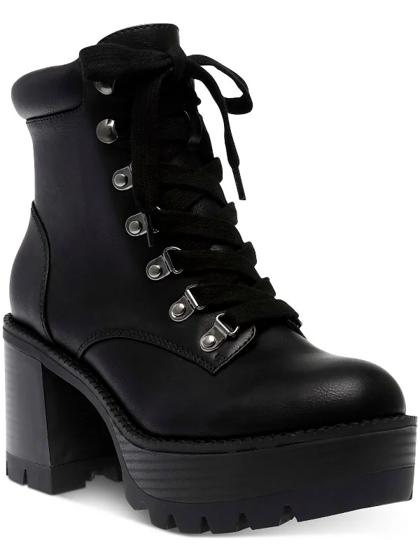 stylish boots for women’s winter wardrobe -Maurenne Womens Faux Leather Ankle Combat & Lace-up Boots