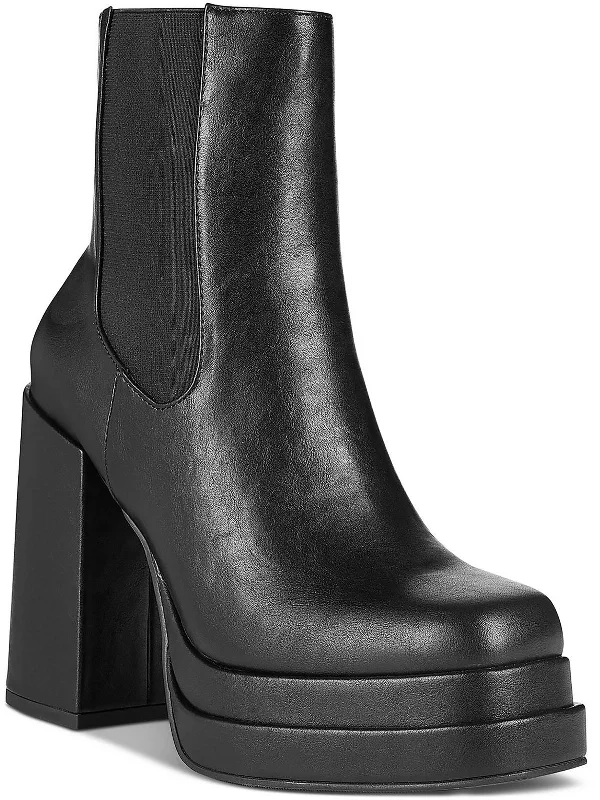 elegant women’s heels for formal events -Ohara Womens Faux Leather Chunky Ankle Boots