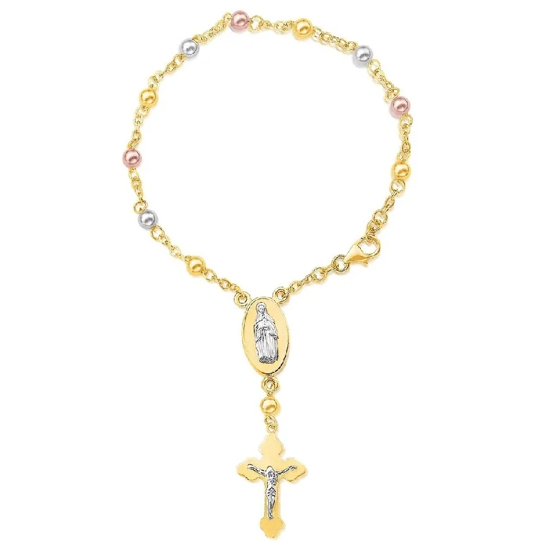 unique diamond earrings for women -14k Tri-Color Gold Rosary Style Bracelet