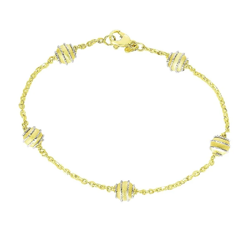 chic women’s rings for evening events -14k Two-Tone Gold Bracelet with Coil Embellished Ball Stations