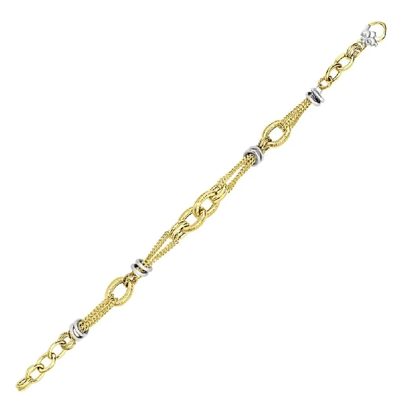 unique personalized jewelry for women -14k Two-Tone Gold Double Strand Textured Link Bracelet