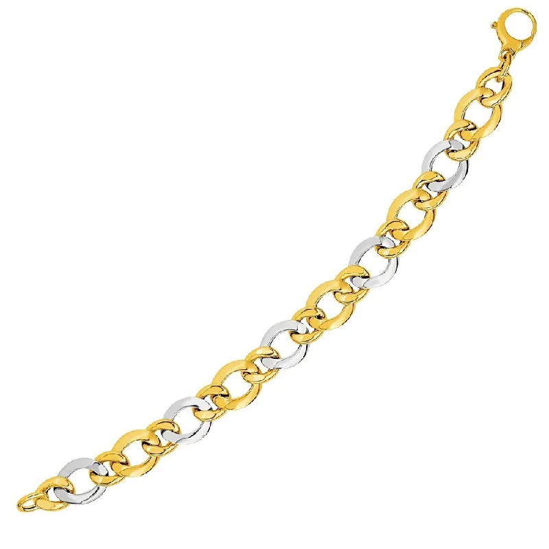 affordable gemstone jewelry for everyday wear -14k Two-Tone Yellow and White Gold Alternating Size Link Bracelet