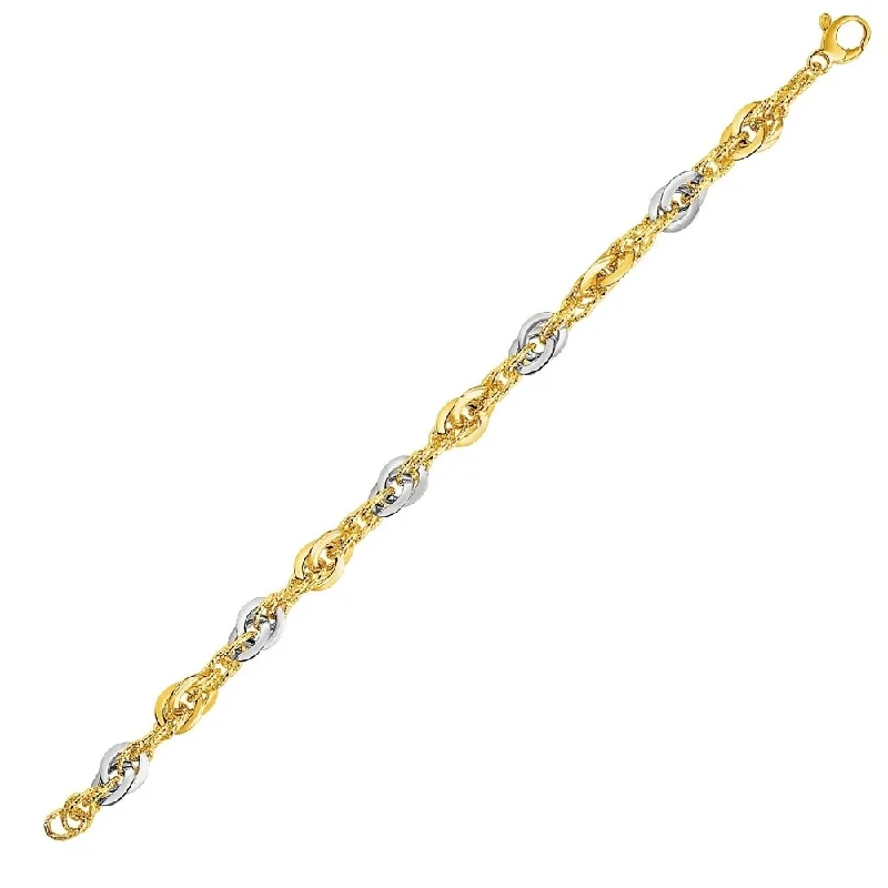 best gold necklaces for everyday wear -14k Two-Tone Yellow and White Gold Double Link Textured Bracelet