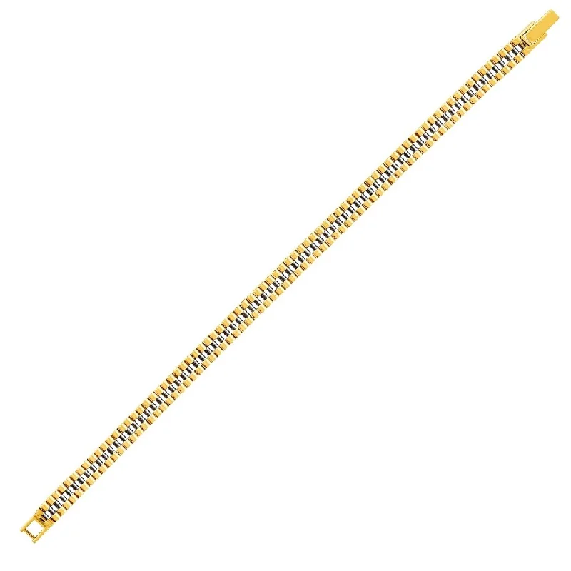 trendy bangles for women’s style -14k Two-Toned Yellow and White Gold Panther Link Bracelet