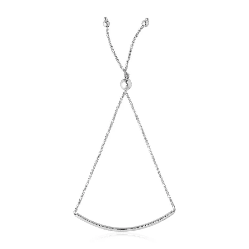 best women’s jewelry for formal events -14k White Gold Smooth Curved Bar Lariat Design Bracelet