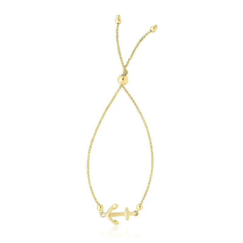 stylish charm necklaces for women -14k Yellow Gold Anchor Design Adjustable Lariat Bracelet