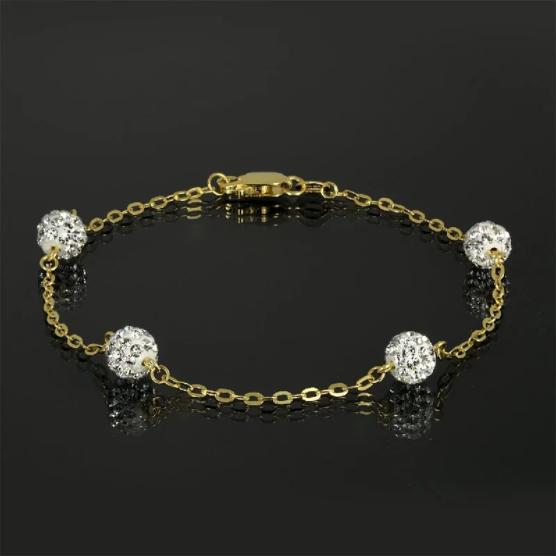 personalized gemstone jewelry for gifts -14k Yellow Gold Bracelet with Crystal Studded Ball Stations