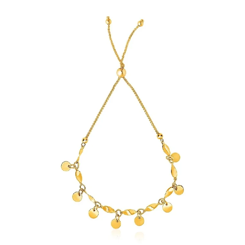 best jewelry sets for special occasions -14k Yellow Gold Lariat Bracelet with Shiny Flat Disc Stations