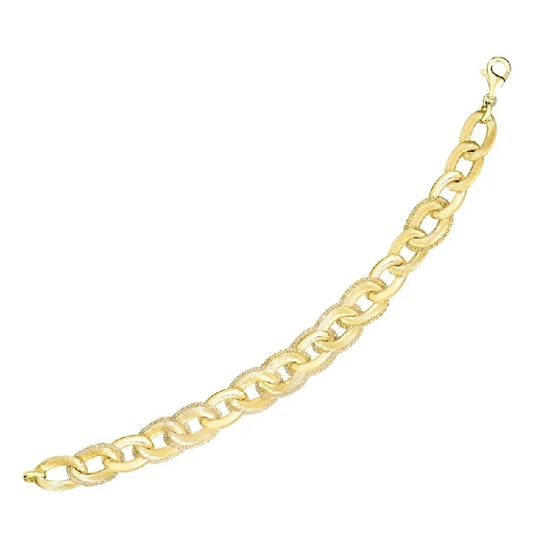 luxury bracelets for women -14k Yellow Gold Popcorn Motif Oval Link Bracelet